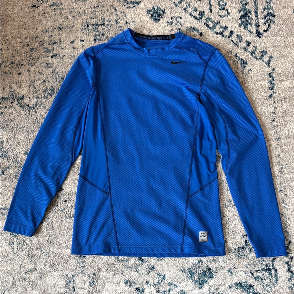 Nike Blue Hyperwarm Lite Long Sleeve Performance Top Fitted Style